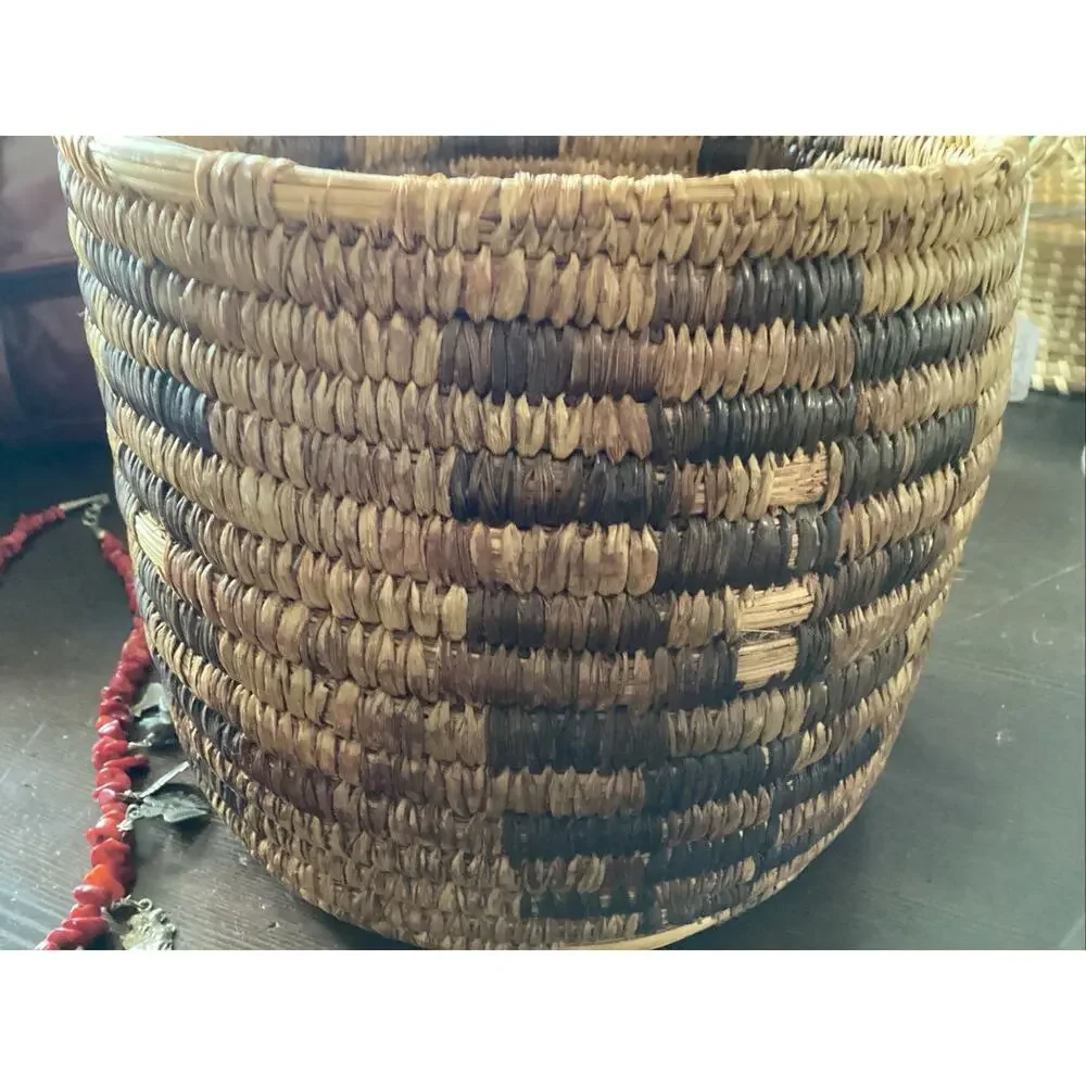 OLD NATIVE AMERICAN Tohono O'odham Papago PIMA Cylindrical Basket 6.5 T 7.5 W